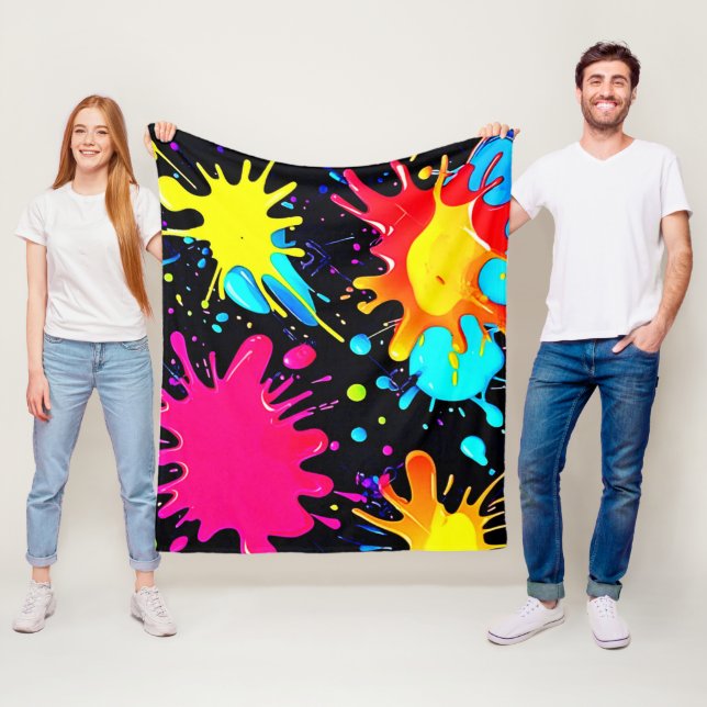 Couverture Polaire Burst d'art vibrant par éclaboussure de peinture (En situation)
