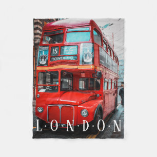 Couverture Polaire Bus Rouge De Londres Sur Busy Street, Texte Blanc