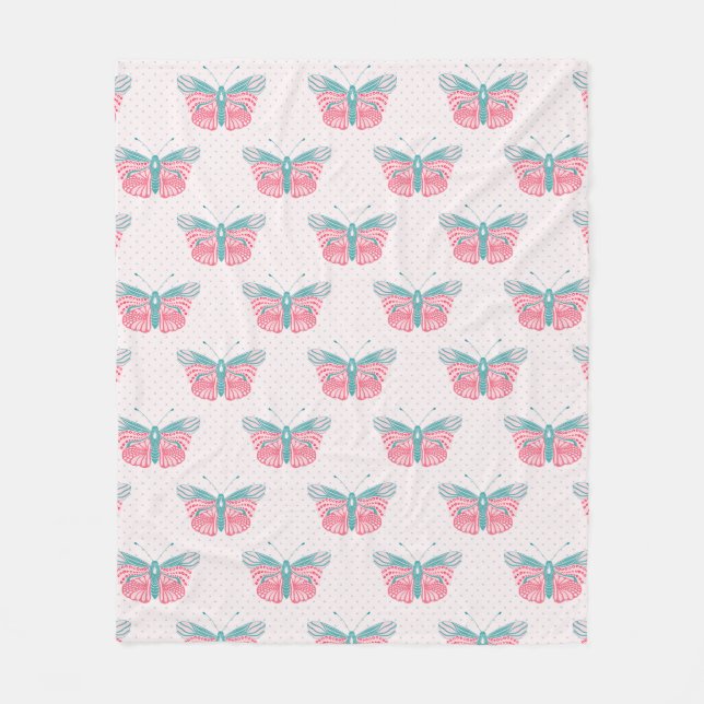 Couverture Polaire Butterfly Dreams Turquoise Rose girly (Devant)