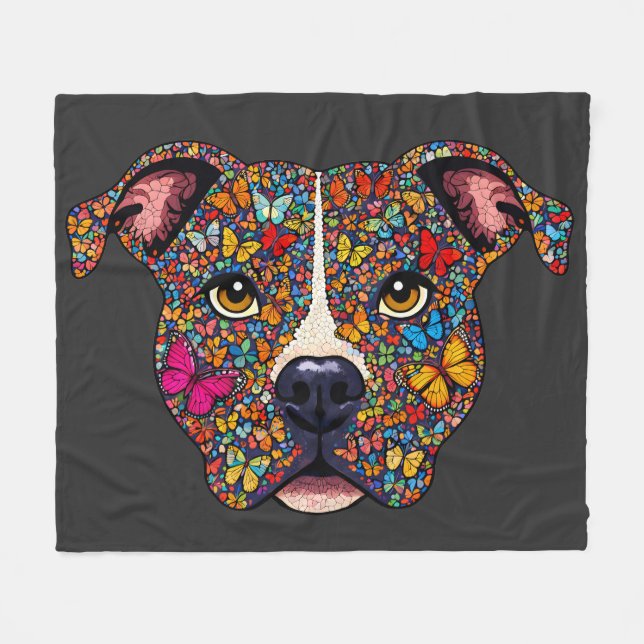 Couverture Polaire Butterfly Kaleidoscope Pitbull Portrait -Bully Mom (Devant (Horizontal))