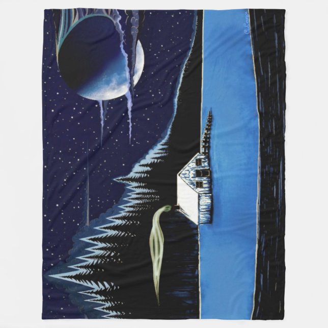 Couverture Polaire "Cabine au bord du lac" Fleece Blanket design. (Devant)