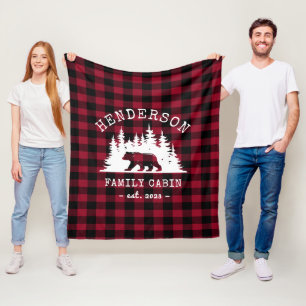 Couverture Polaire Cabine Famille Ours Pine Rouge Plaid