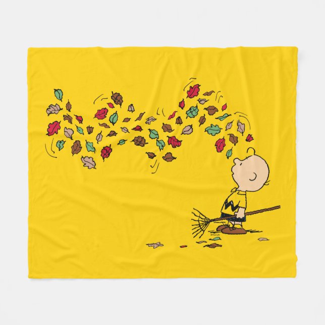 Couverture Polaire cacahuètes | Charlie Brown Raking Feuilles (Devant (Horizontal))