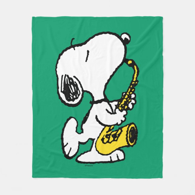 Couverture Polaire cacahuètes | Lecteur Snoopy Saxophone (Devant)