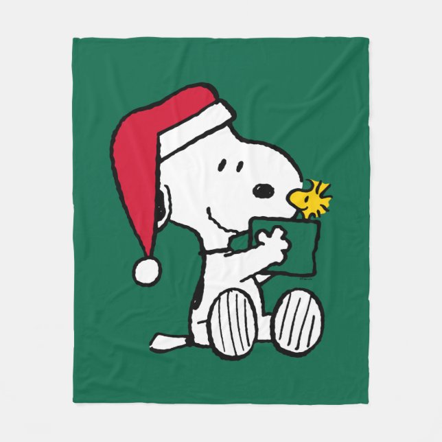 Couverture Polaire cacahuètes | Snoopy Père Noël & Woodstock Cadeau (Devant)