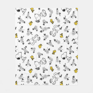 Couverture Polaire cacahuètes   Snoopy & Woodstock B&W Flower Motif