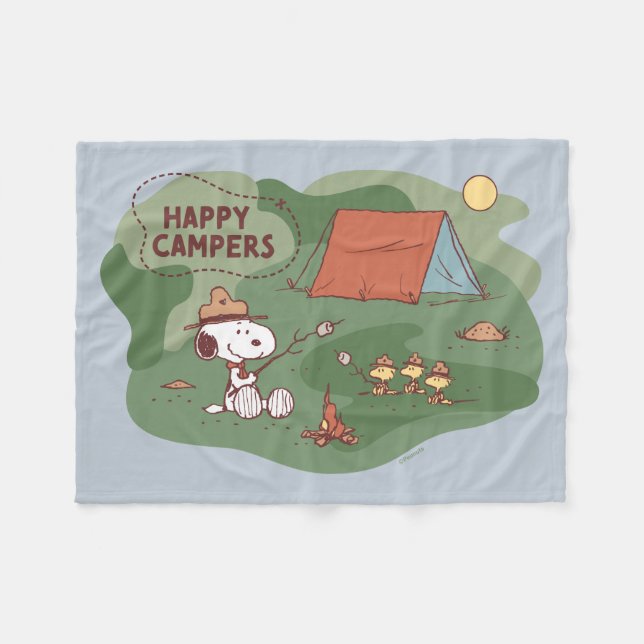 Couverture Polaire cacahuètes | Snoopy & Woodstock Happy Campers (Devant (Horizontal))