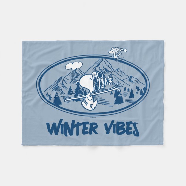 Couverture Polaire cacahuètes | Snoopy & Woodstock Skiing (Devant (Horizontal))