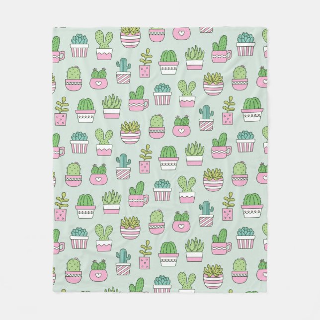 Couverture Polaire Cactées Plantes Succulentes Motif Doodles  (Devant)
