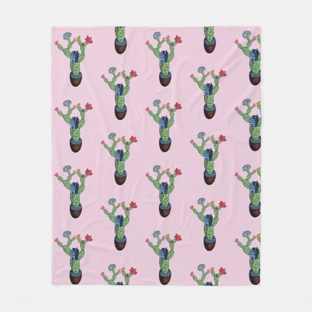 Couverture Polaire Cactus épineux avec des fleurs (Devant)
