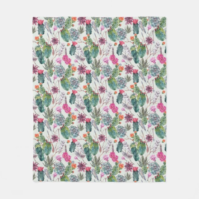 Couverture Polaire Cactus exotique d'aquarelle de Boho et motif (Devant)