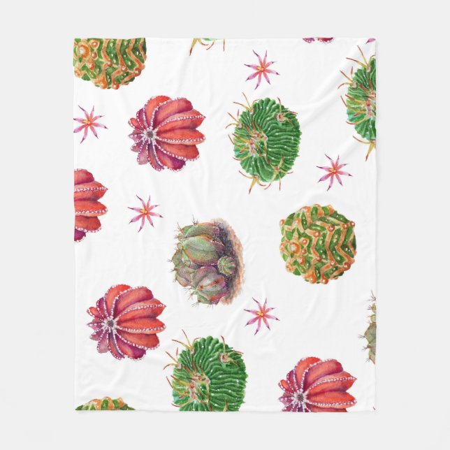 Couverture Polaire Cactus Floral : Arrière - plan aquarelle (Devant)