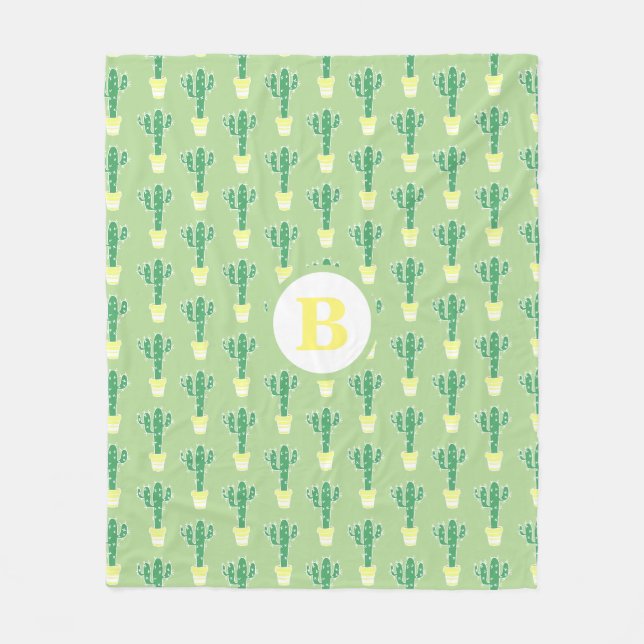 Couverture Polaire Cactus Jaune Poted Cactus mignons | Monogramme (Devant)