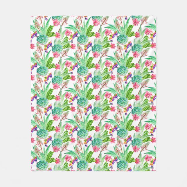 Couverture Polaire Cactus lumineux d'aquarelle et motif succulent (Devant)