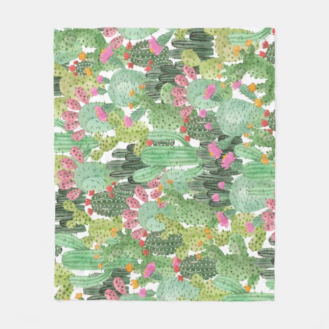 Couverture Polaire Cactus peint à la main : Vert désert (Devant)
