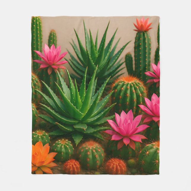 Couverture Polaire Cactus Succulent Fleurissant Désert Vibrant (Devant)