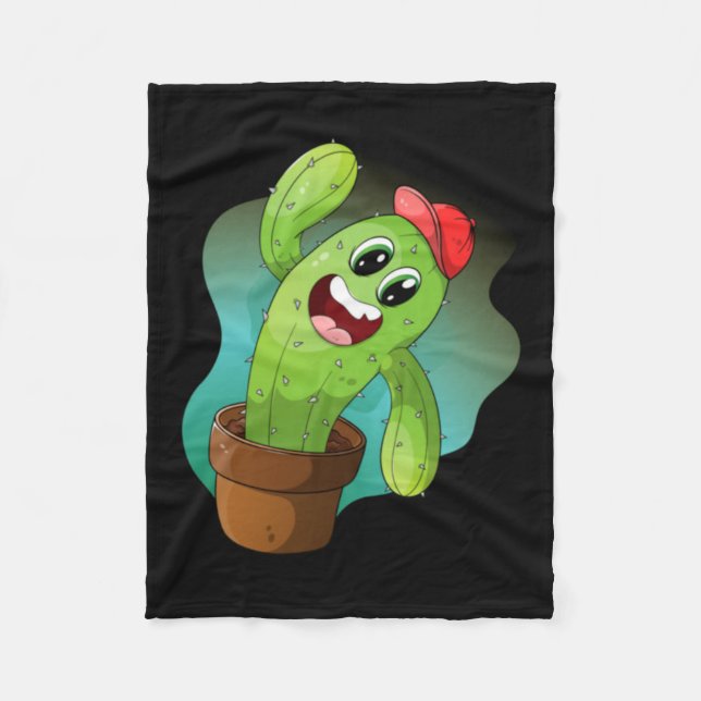 Couverture Polaire Cactus végétal de dessin animé heureux (Devant)