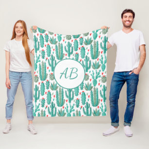 Couverture Polaire Cactus vert blanc motif lunique