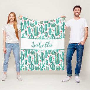 Couverture Polaire Cactus vert blanc motif monogramme