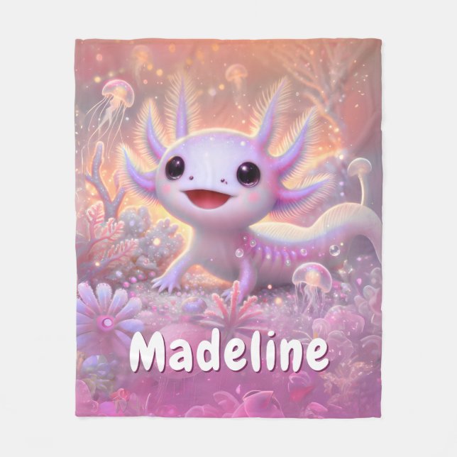 Couverture Polaire Cadeau Axolotl personnalisé Nom personnalisé rose (Devant)