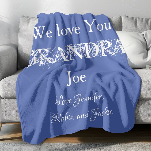 Couverture Polaire Cadeau chaleureux et délicat pour grand-père. Magn (Personalized "We Love You Grandpa" light blue fleece blanket.)