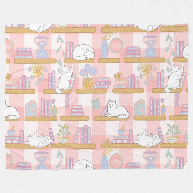 Couverture Polaire Cadeau Chat Livresque Pastel Rose (Devant (Horizontal))
