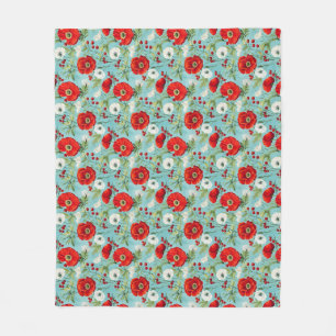 Couverture Polaire Cadeau d'anniversaire Coquelicot rouge et blanc