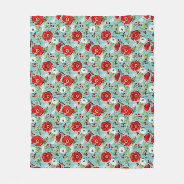 Couverture Polaire Cadeau d'anniversaire | Coquelicot rouge et blanc  (Devant)