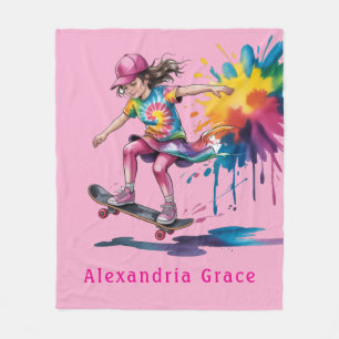 Couverture Polaire Cadeau d'anniversaire pour fille planchiste peint 