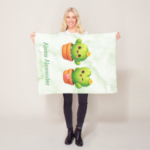 Couverture Polaire Cadeau de Baby Shower pour Jumeaux Cactus Mignon