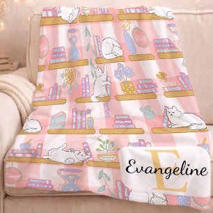 Couverture Polaire Cadeau de chat personnalisé Livre Rose Pastel Nom