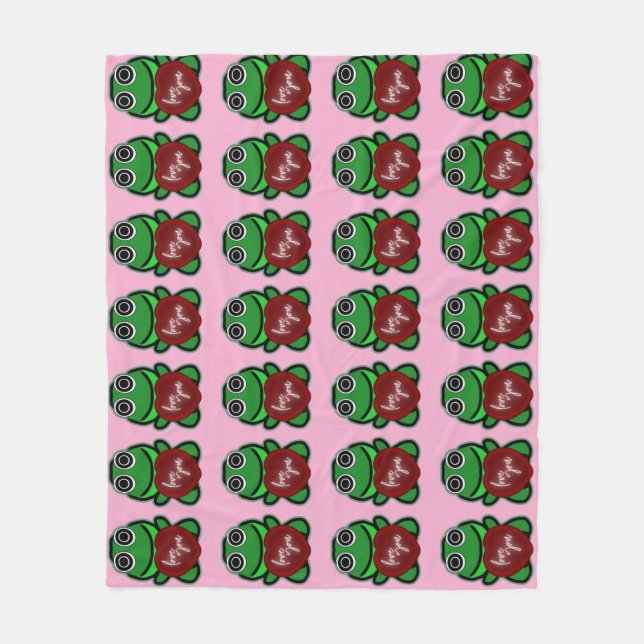 Couverture Polaire Cadeau de coeur de grenouille mignon que j'aime (Devant)