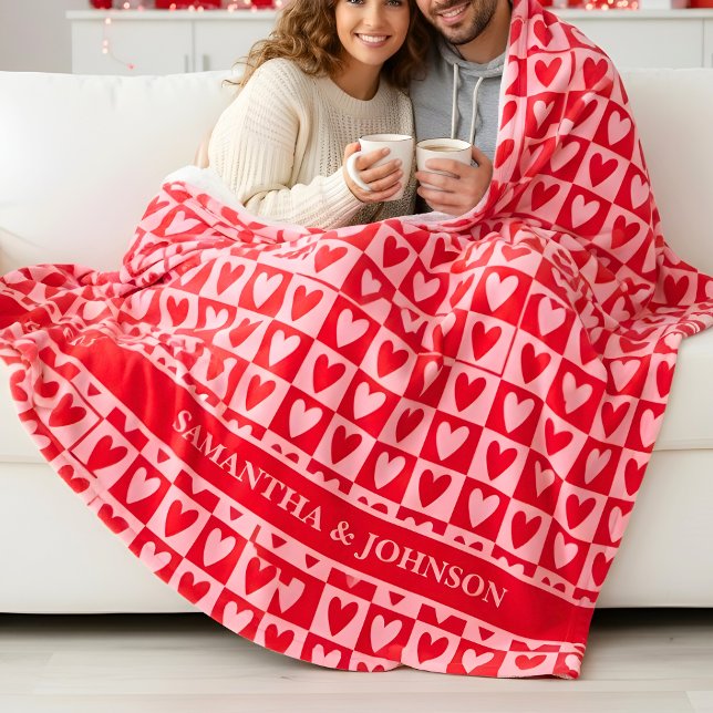 Couverture Polaire Cadeau de la Saint-Valentin Cœurs Rouge Cerise Cla (Créateur téléchargé)