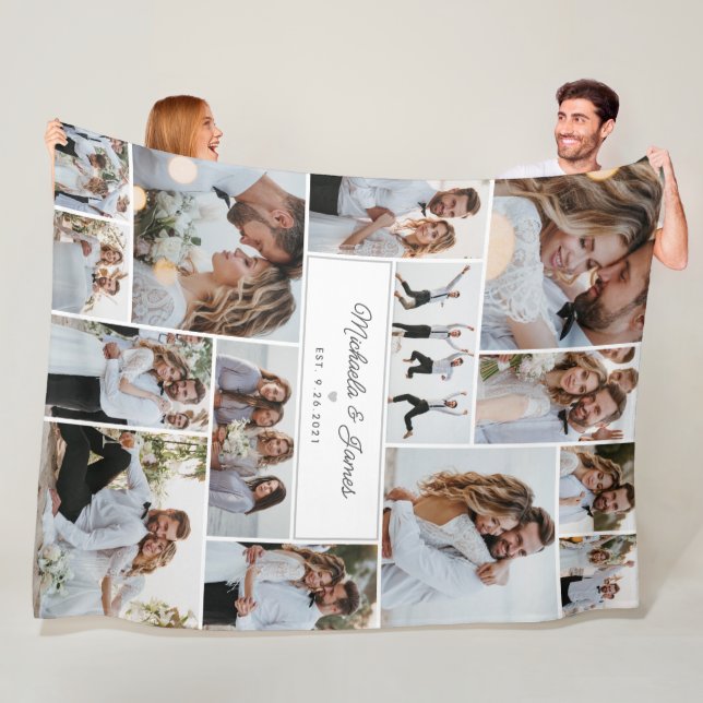 Couverture Polaire Cadeau de mariage à collage de 14 photos avec les  (En situation)