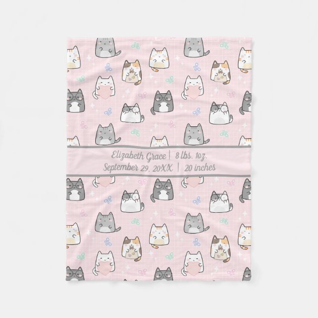 Couverture Polaire Cadeau de naissance bébé fille chats mignons gris  (Devant)