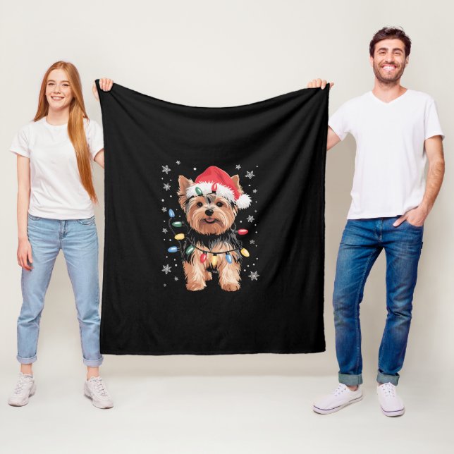 Couverture Polaire Cadeau de Noël de Yorkie Chien de Noël Long (En situation)