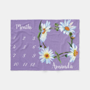 Couverture Polaire Cadeau de photo violet aquarelle Milestone Daisy