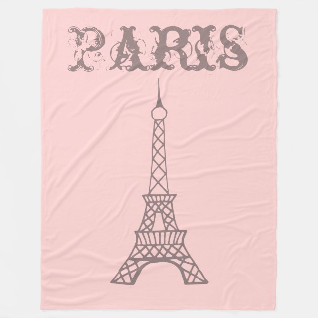 Couverture Polaire Cadeau de plaid tour Eiffel rose Paris (Devant)