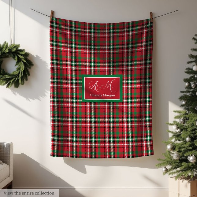 Couverture Polaire Cadeau de plaid vert et rouge Joyeux Noël (Green and Red Merry Christmas Plaid Blanket Gift)