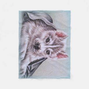 Couverture Polaire cadeau enroué d'art de chien de dessin de portrai