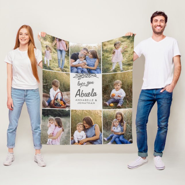 Couverture Polaire cadeau familial 8 photo petit-enfant simple  (En situation)