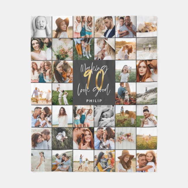 Couverture Polaire Cadeau moderne 90e anniversaire multi photo script (Devant)
