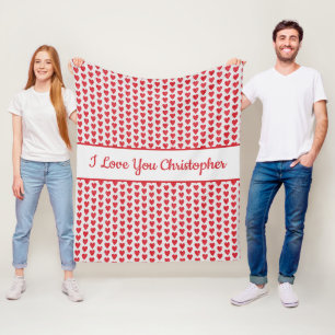 Couverture Polaire Cadeau personnalisé cœur pailleté rouge blanc pour