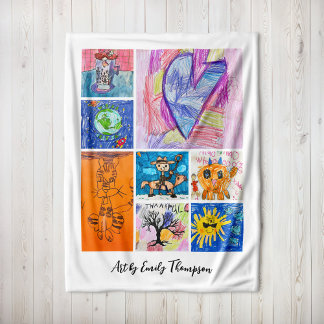 Couverture Polaire Cadeau personnalisé de 8 photos d'art pour enfants
