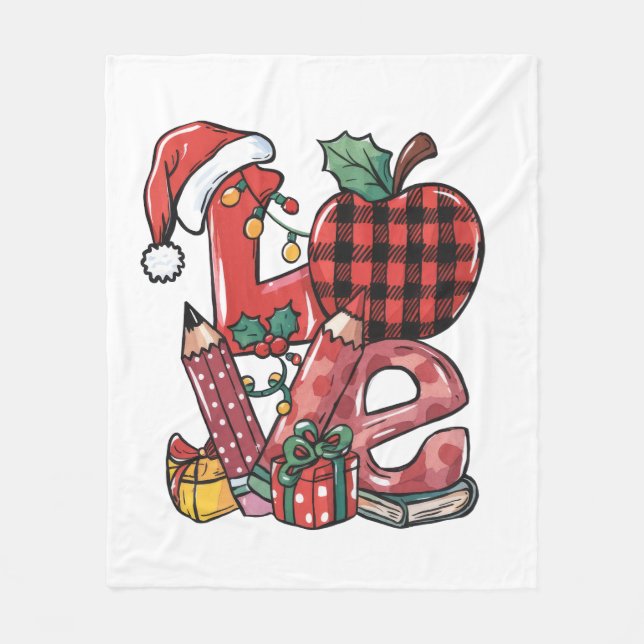 Couverture Polaire Cadeau pour Enseignant | Joyeux Noël Amour (Devant)
