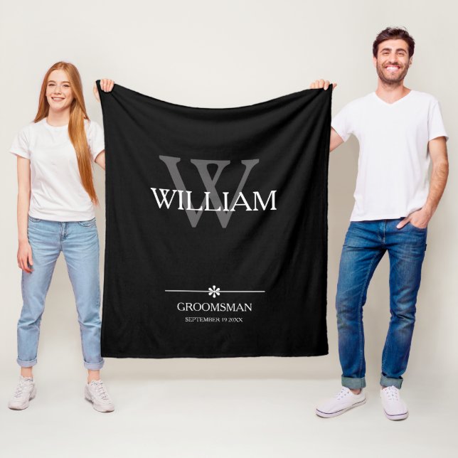 Couverture Polaire Cadeau pour garçon d'honneur Élégant Monogramme +  (En situation)