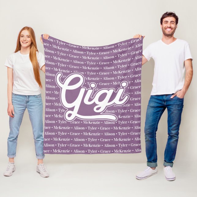 Couverture Polaire Cadeau pour Gigi avec les noms des petits-enfants (En situation)