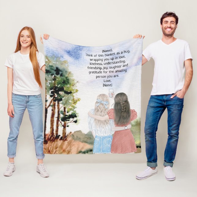 Couverture Polaire Cadeau pour Soeur ou Amis Aquarelle Paysage (En situation)