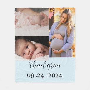 Couverture Polaire Cadeau souvenir photo bébé garçon bleu nouveau-né 