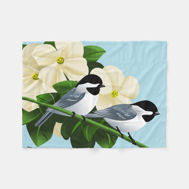 Couverture Polaire Cadeaux de Chickadee couverts par noir (Devant (Horizontal))